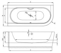 Прямоугольная ванна уголового монтажа Bette Starlet IV Silhouette 6650 CERVK левая 165х75 схема 3