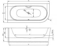 Прямоугольная ванна уголового монтажа Bette Starlet IV Silhouette 6670 CERVK левая 185х85 схема 3