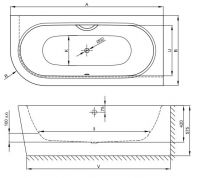 Прямоугольная ванна уголового монтажа Bette Starlet V Silhouette 6700 CELVK правая 185х85 схема 3