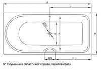 Прямоугольная встраиваемая стальная ванна Bette Ocean 8765 правая 170х80 схема 2