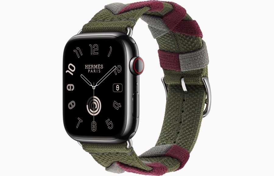 Apple Watch Hermès Series 8 45mm Space Black Stainless Steel Case with Bridon Single Tour Kaki