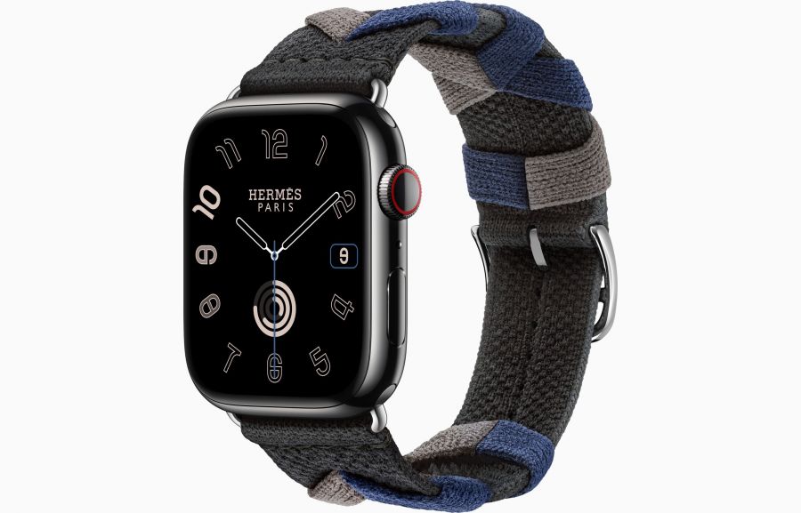 Apple Watch Hermès Series 8 45mm Space Black Stainless Steel Case with Bridon Single Tour Noir