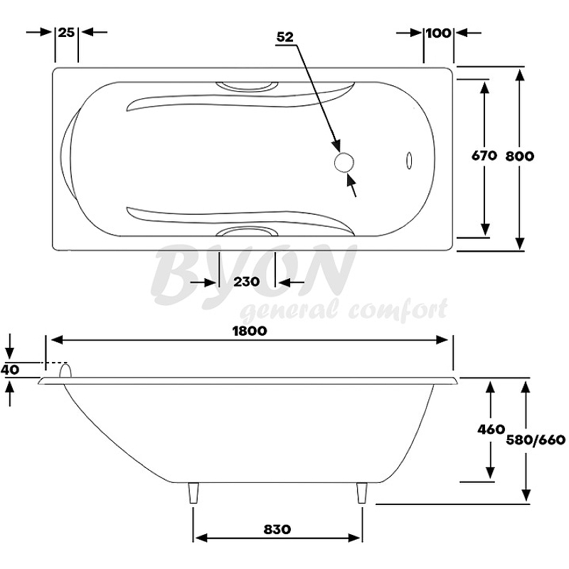 Чугунная ванна Byon Christa 180x80 Н0000307 схема 7
