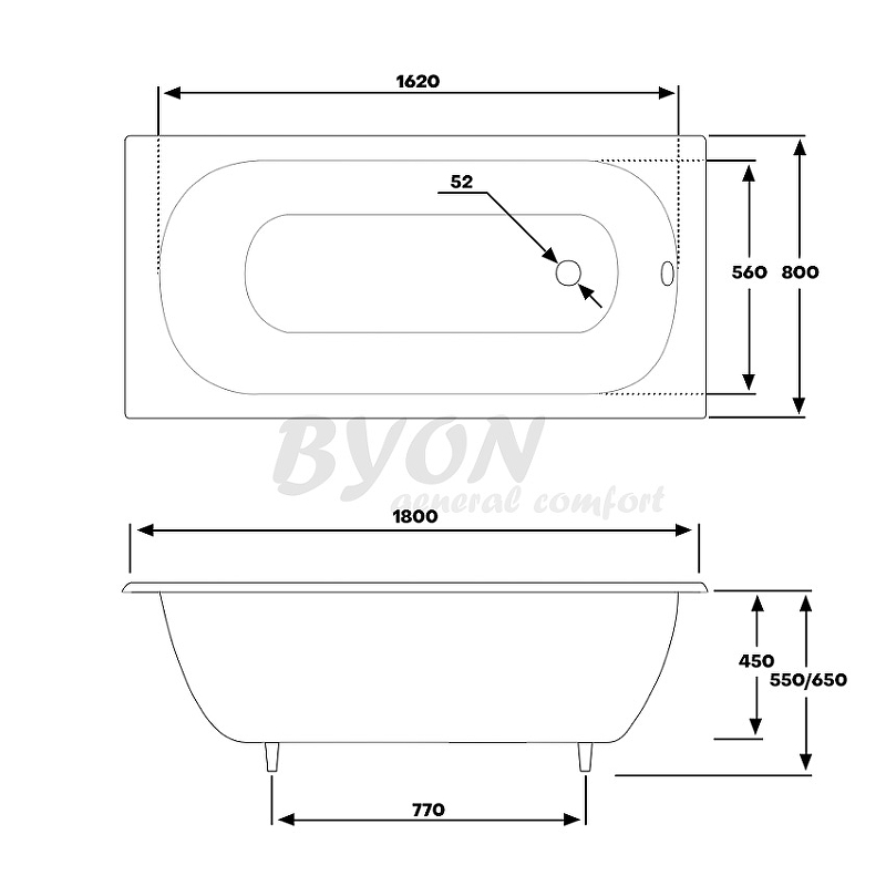 Чугунная ванна Byon 13М Maxi 180x80 Ц0000139 схема 8