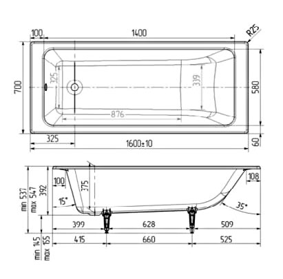 Чугунная ванна Wotte Line 160x70 БП-э00д1466 без антискользящего покрытия ФОТО