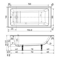 Чугунная ванна Wotte Line 170x70 БП-э00д1467 без антискользящего покрытия схема 4