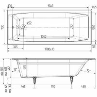 Чугунная ванна Wotte Forma 170x70 БП-э00д1468 без антискользящего покрытия схема 3