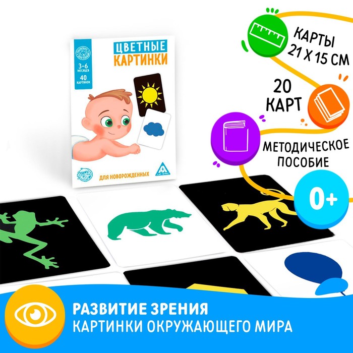 Цветные картинки для новорождённых, 20 картинок