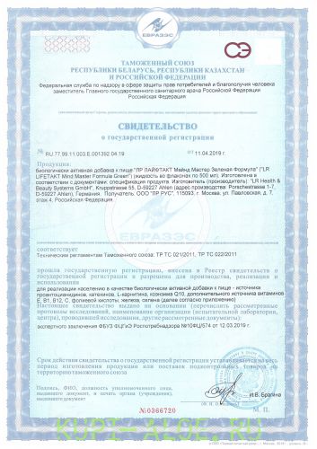 Майнд Мастер «Зеленая формула» LR Lifetakt
