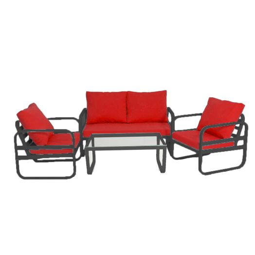 Комплект SANTORINI (2 кресла, диван 2-местный, стол журнальный, чёрный металлокаркас)