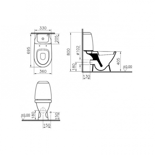 Напольный унитаз монолитный VITRA Grand 9764B003-0567 ФОТО