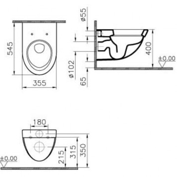 Унитаз подвесной 4305B003-6067 VITRA Form 500 схема 4