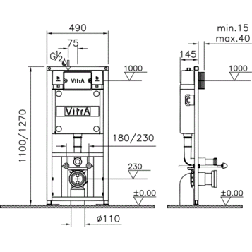 Комплект инсталляция и унитаз 9003B003-7201 VITRA S50 схема 2