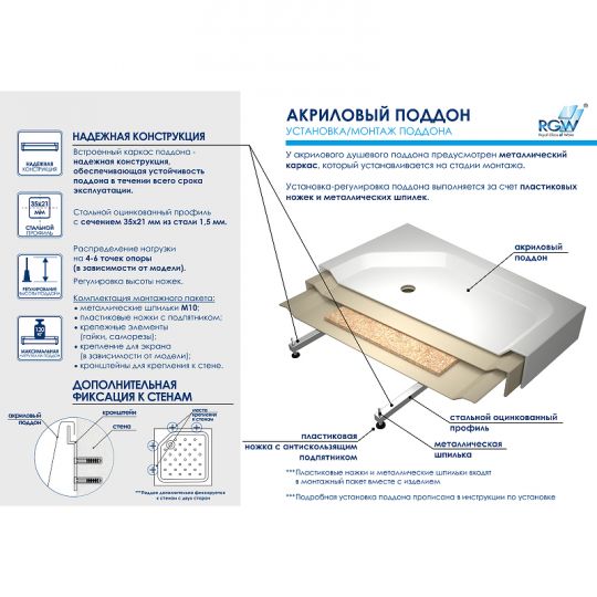 Акриловый поддон для душа RGW Acrylic LUX/TN-TR 100x100 16180500-41 ФОТО