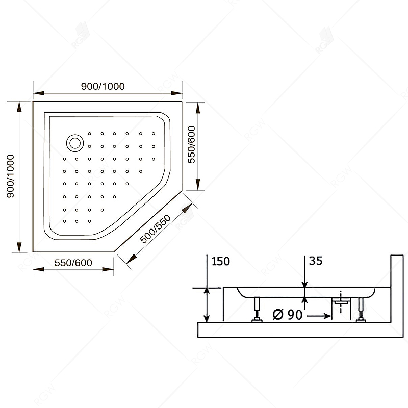 Акриловый поддон для душа RGW Acrylic LUX/TN-TR 100x100 16180500-41 схема 5