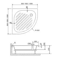 Акриловый поддон для душа RGW Acrylic BP/CL-S 90x90 16180499-51 схема 3