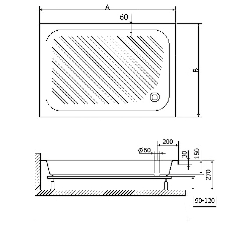 Акриловый поддон для душа RGW Acrylic B/CL-S 90x70 16180279-51 схема 3