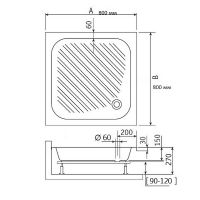 Акриловый поддон для душа RGW Acrylic B/CL-S-A 80x80 16180188-51-A схема 6