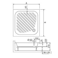 Акриловый поддон для душа RGW Acrylic B/CL-S 80x80 16180188-51 схема 3