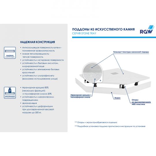 Душевой поддон из искусственного камня RGW Stone Tray ST/T 100x100 16155100 схема 12