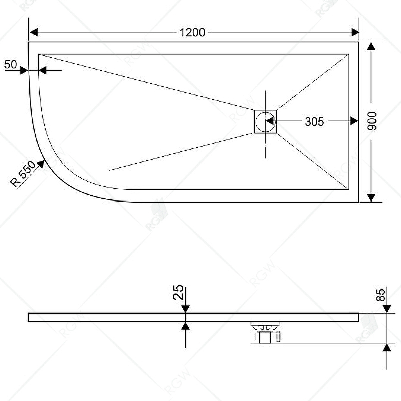 Душевой поддон из искусственного камня RGW Stone Tray ST 120x90 16154129-01 схема 3