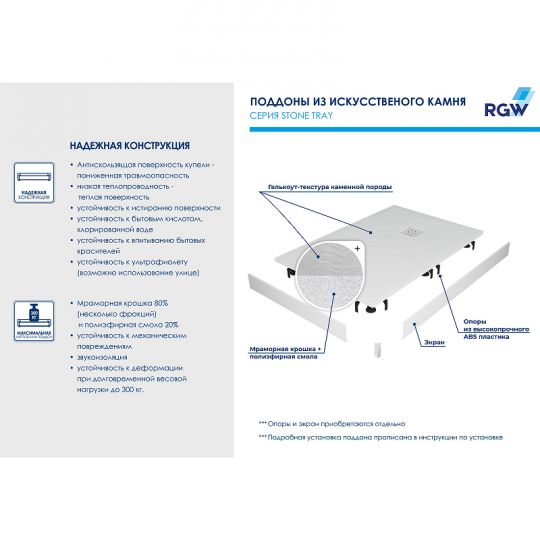 Душевой поддон из искусственного камня RGW Stone Tray ST 120x90 16154129-01 ФОТО