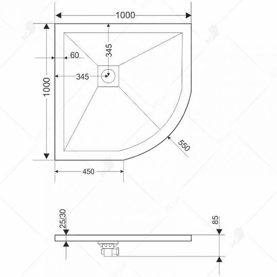 Душевой поддон из искусственного камня RGW Stone Tray ST/R-0100W 100x100 16153100-01 ФОТО