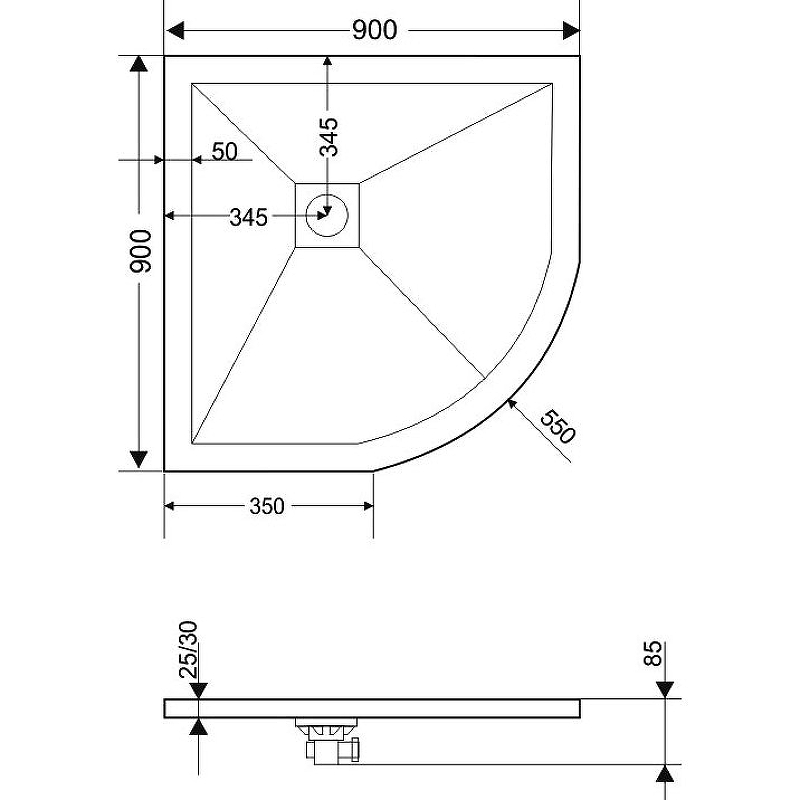 Душевой поддон из искусственного камня RGW Stone Tray ST/R 90x90 16153099 схема 4