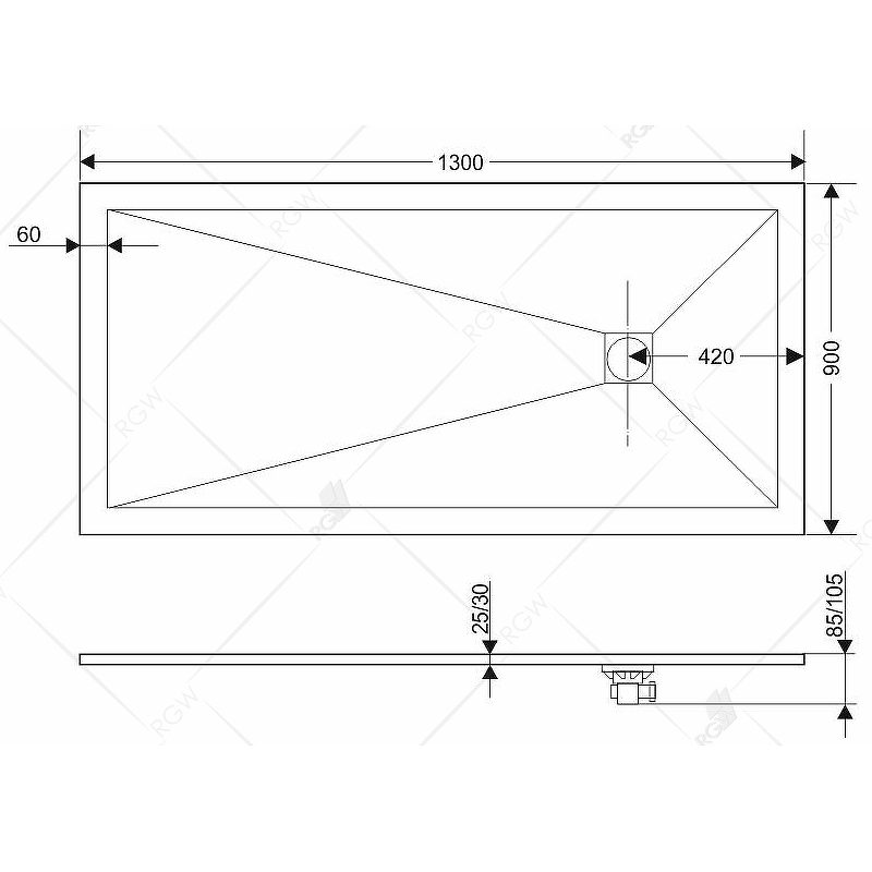 Душевой поддон из искусственного камня RGW Stone Tray ST 130x90 16152913 схема 3