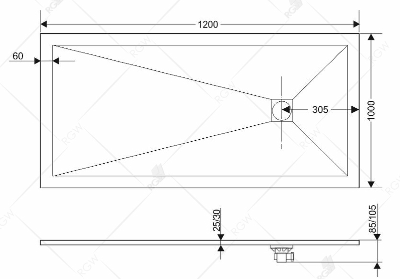 Душевой поддон из искусственного камня RGW Stone Tray ST 100x90 16152910 схема 5