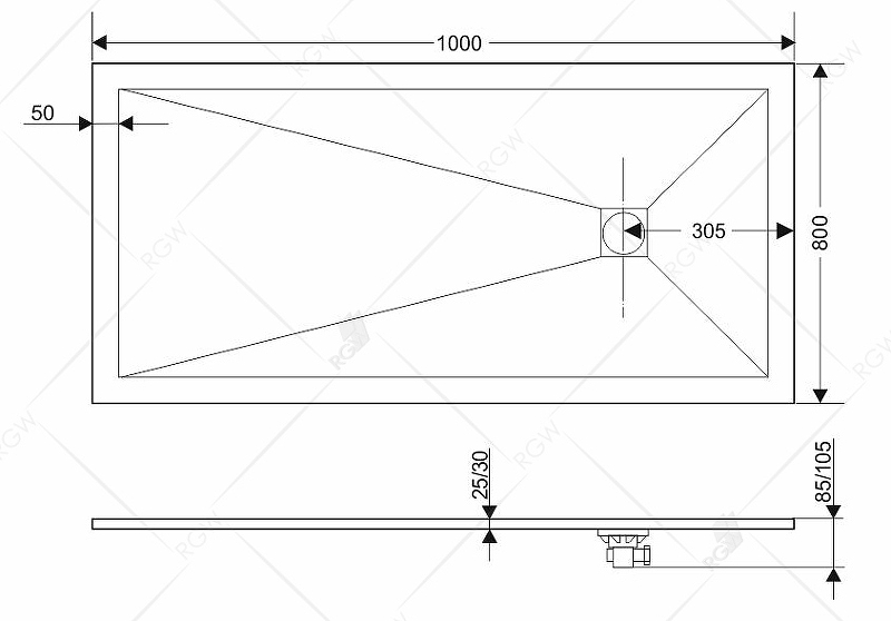 Душевой поддон из искусственного камня RGW Stone Tray ST 100x80 16152810 схема 6