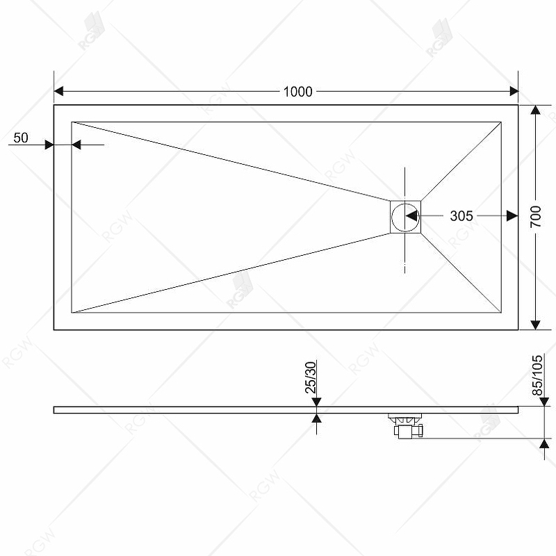 Душевой поддон из искусственного камня RGW Stone Tray ST-0167 160x70 16152716 схема 2