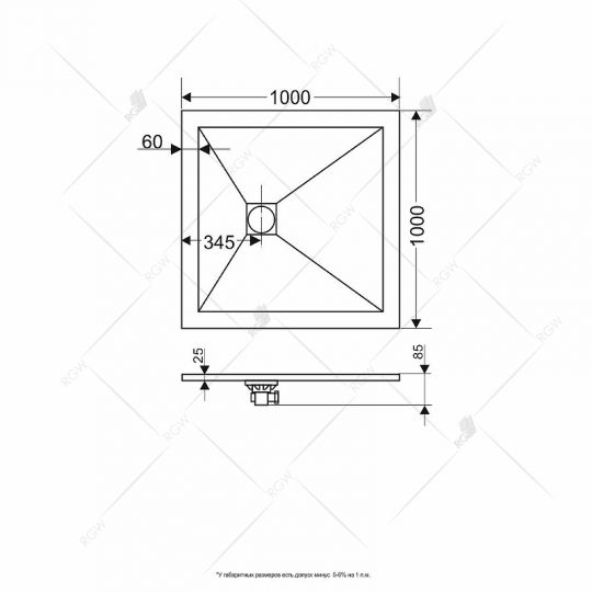 Душевой поддон из искусственного камня RGW Stone Tray ST-G 100х100 16152100-02 ФОТО