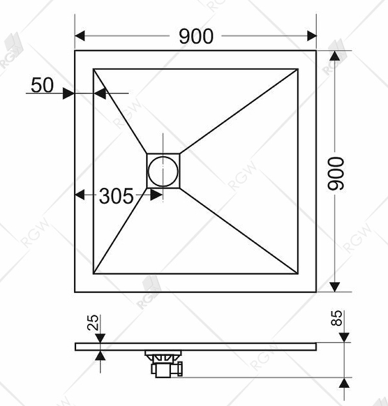 Душевой поддон из искусственного камня RGW Stone Tray ST 90x90 16152099 схема 2