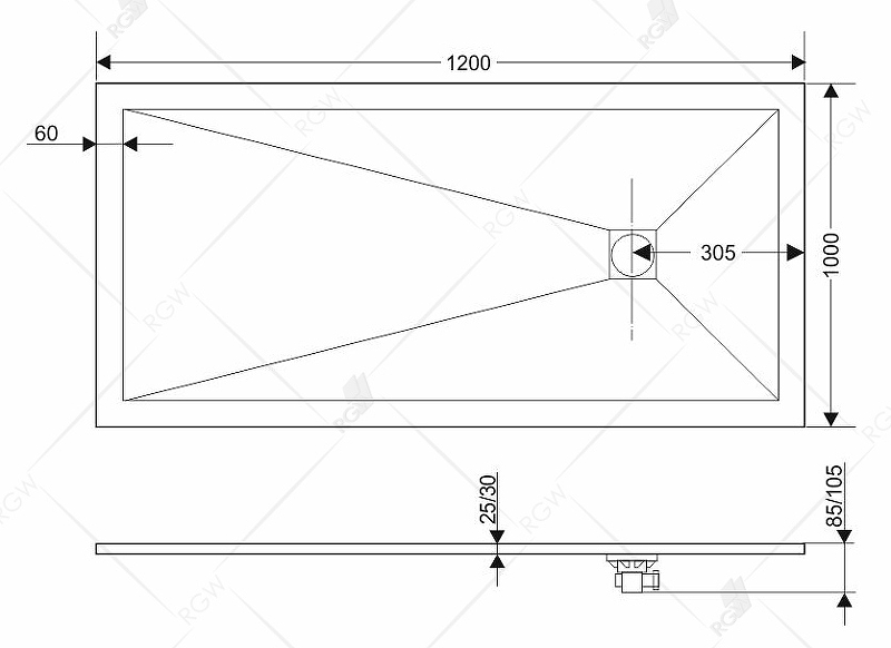 Душевой поддон из искусственного камня RGW Stone Tray ST 120x100 16152012 схема 2