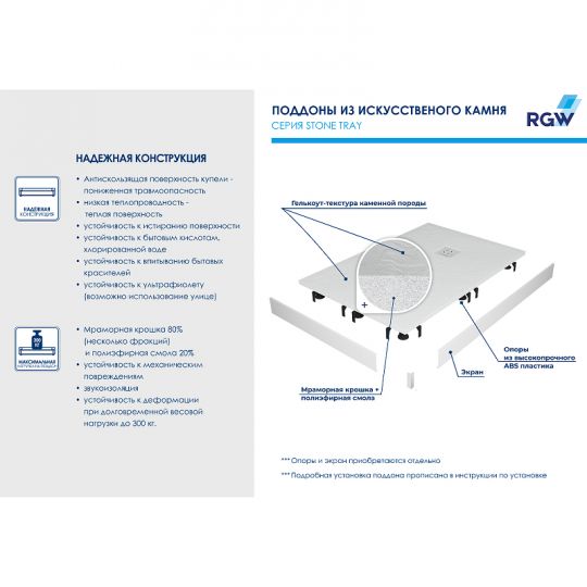 Душевой поддон из искусственного камня RGW Stone Tray ST 100x100 16152010 ФОТО