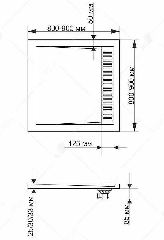 Душевой поддон из искусственного камня RGW Stone Tray STM-W 90x90 14202099-01 схема 6