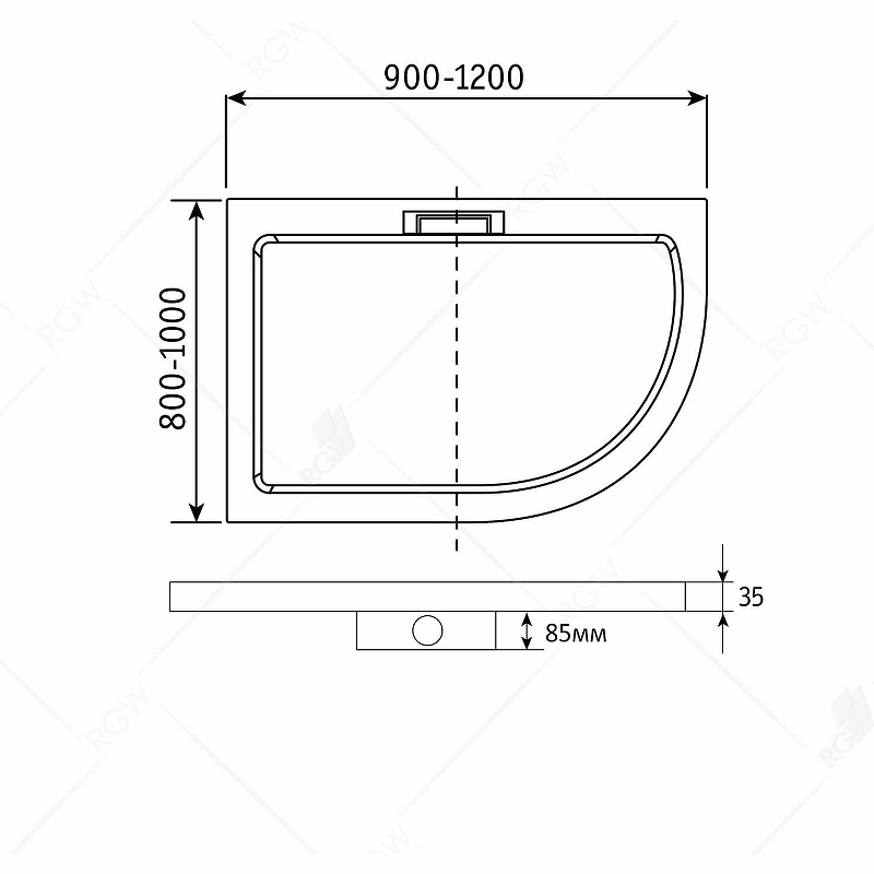 Душевой поддон из искусственного камня RGW GWS-41R 120х90 03150492-01 схема 2