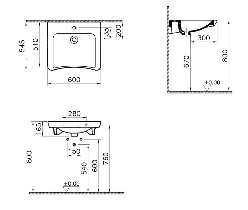 Раковина для инвалидов 60 см VITRA Conforma 5289B003-0001 ФОТО