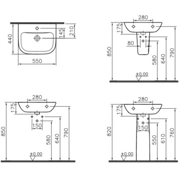 Раковина шириной 55 см VITRA S20 5502B003-0001 схема 6