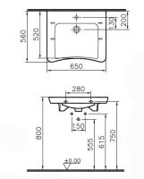 Раковина для инвалидов 65 см VITRA S20 5291B003-0001 схема 6