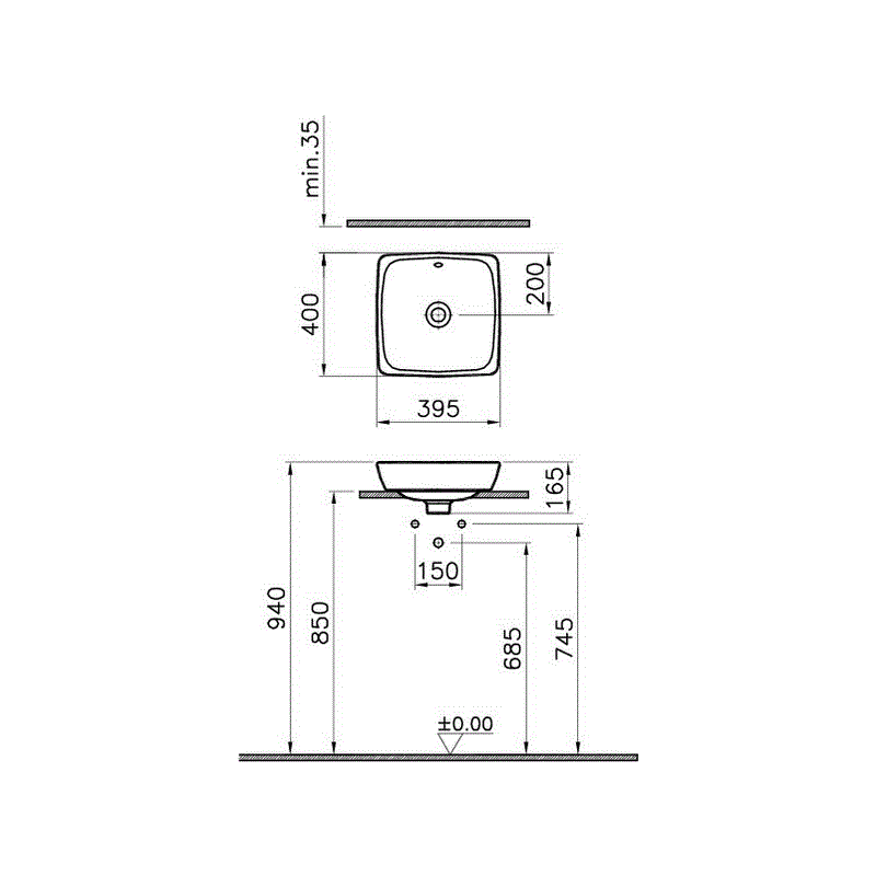 Накладная раковина 40 см VITRA Metropole 5666B003-0012 ФОТО