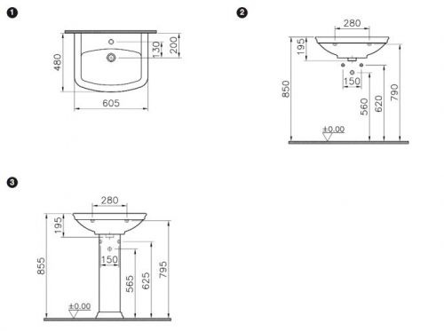 Раковина 60 см VITRA Serenada 4167B003-0001 схема 4