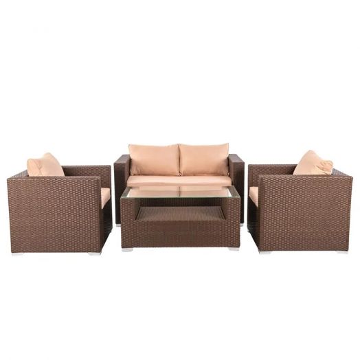 Комплект садовой мебели GRAND (кресло 2шт, диван 2-местный 1шт, стол журнальный) (Кофеный)