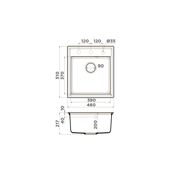 Кухонная мойка Omoikiri Daisen 46-BE 4993608 ваниль схема 2