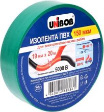 Изолента ПВХ UNIBOB 19мм*20м зеленая, 1/10/60