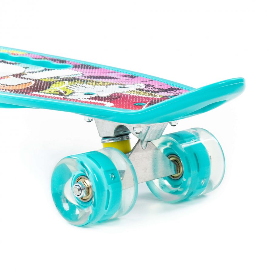 Доска роликовая (59 см) (бирюзовая) с наклейкой и бирюзовыми колёсами
