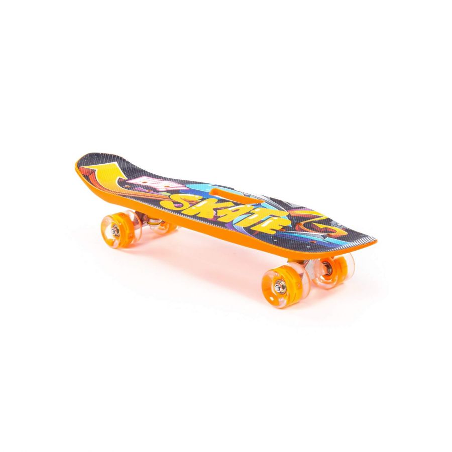 Доска роликовая (65 см) (оранжевая) с наклейкой и оранжевыми колёсами