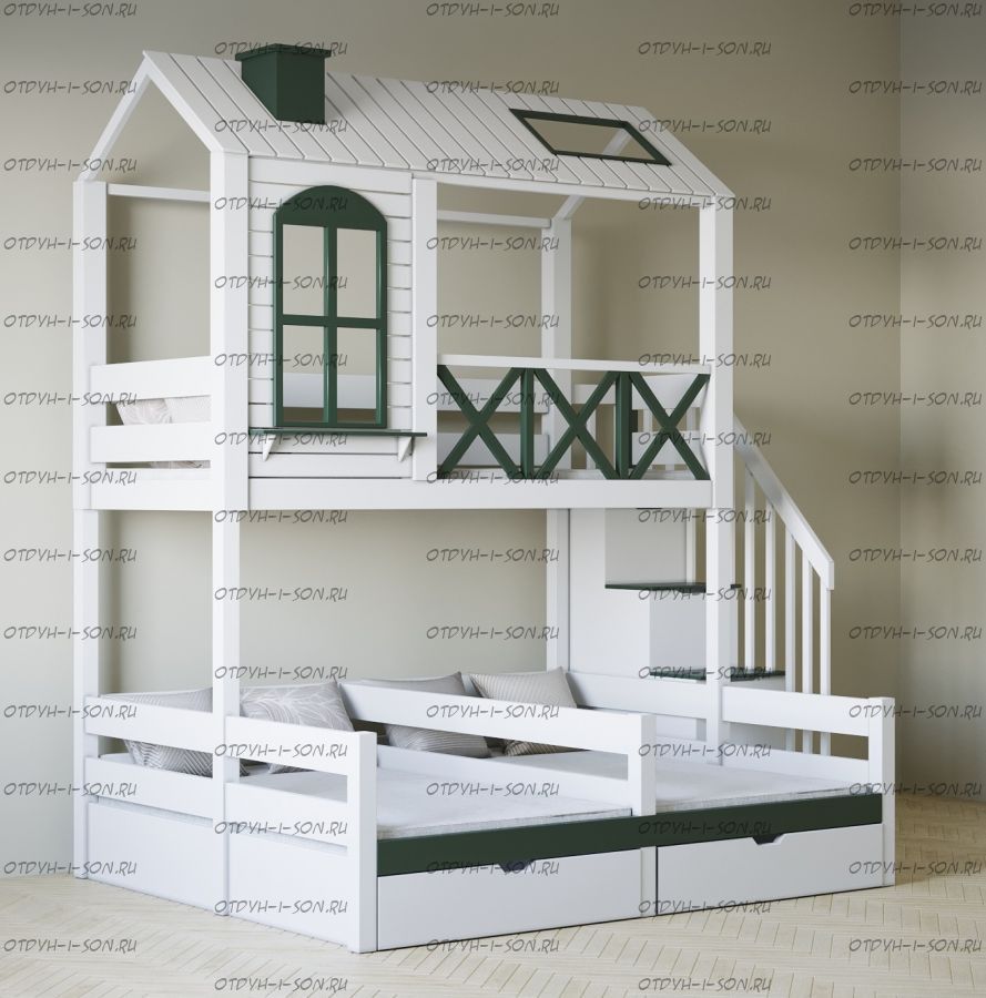Кровать трехъярусная домик угловой Felicia Trio №3R