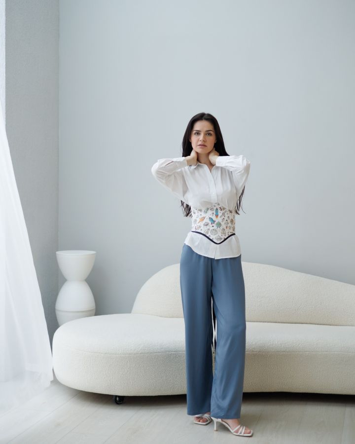 Брюки из бамбука синие